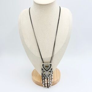 Stella & Dot Chiara Silvertone Boho Fringe Pendant Long Necklace